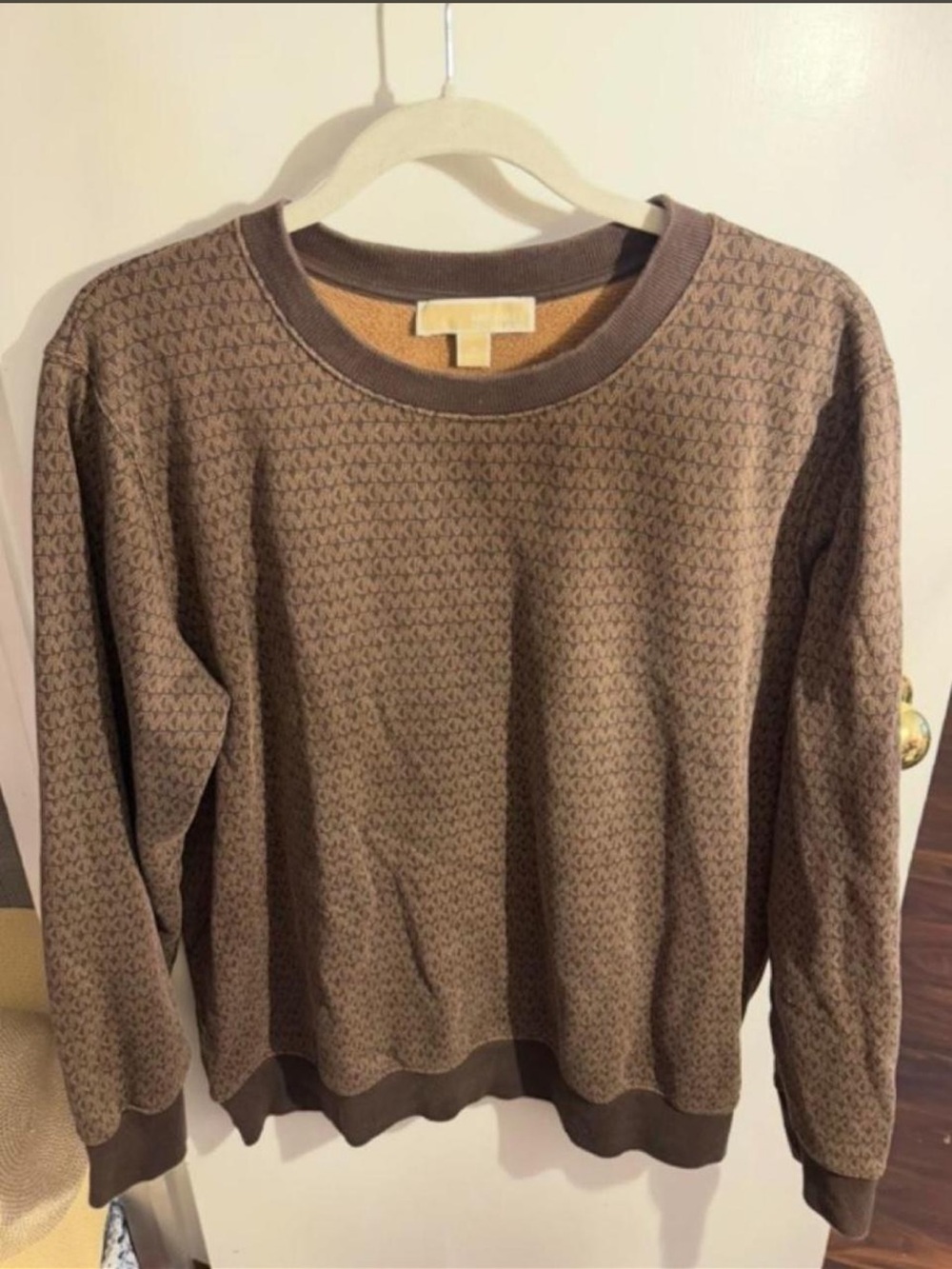 Michael Michael Kors Brown MK Logo Monogram Crewneck Sweatshirt Fleece Medium